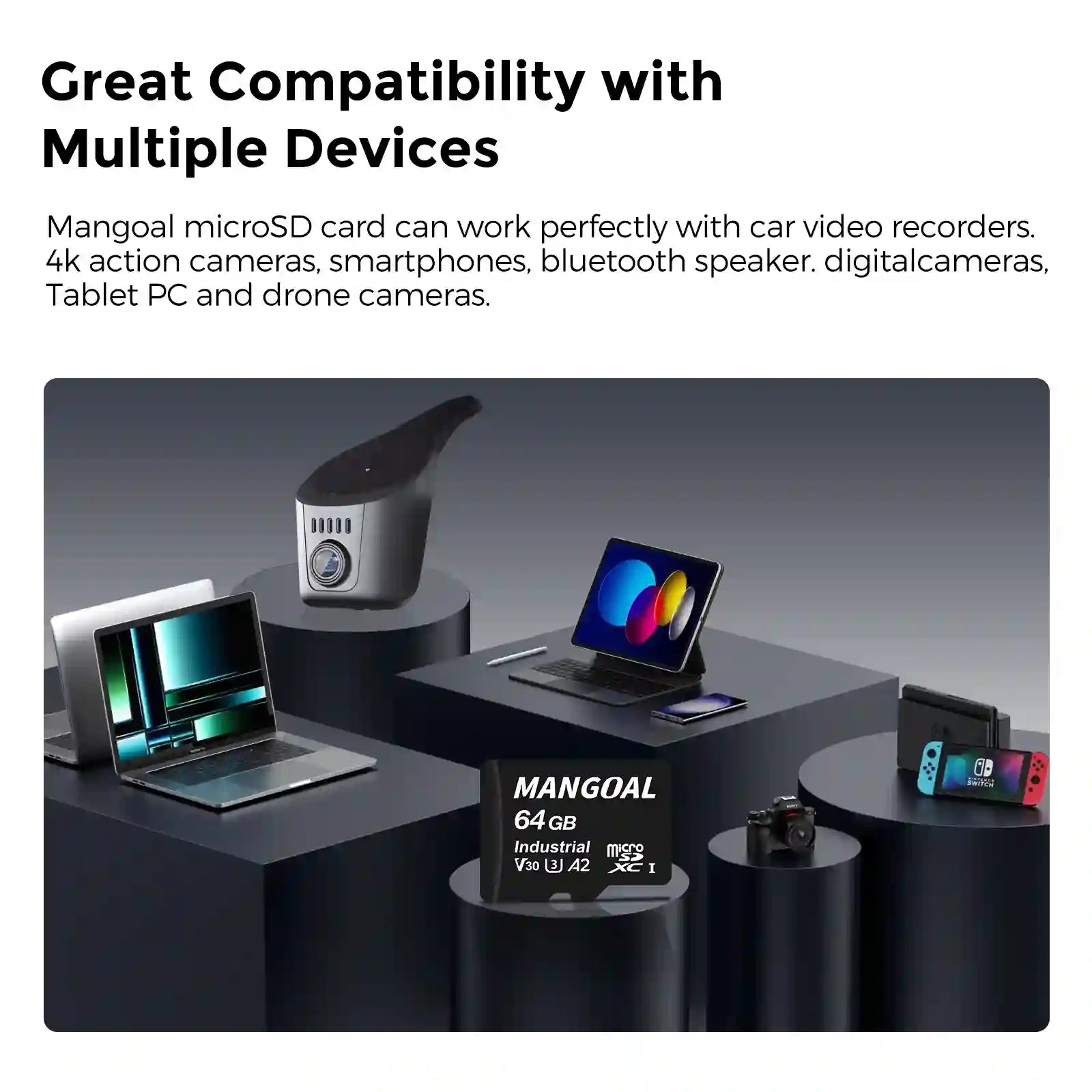 64GB Industrial Grade microSD Card, U3 A2 V30 High Speed Memory Card with Adapter, Support Ultra HD 4K Video Recording