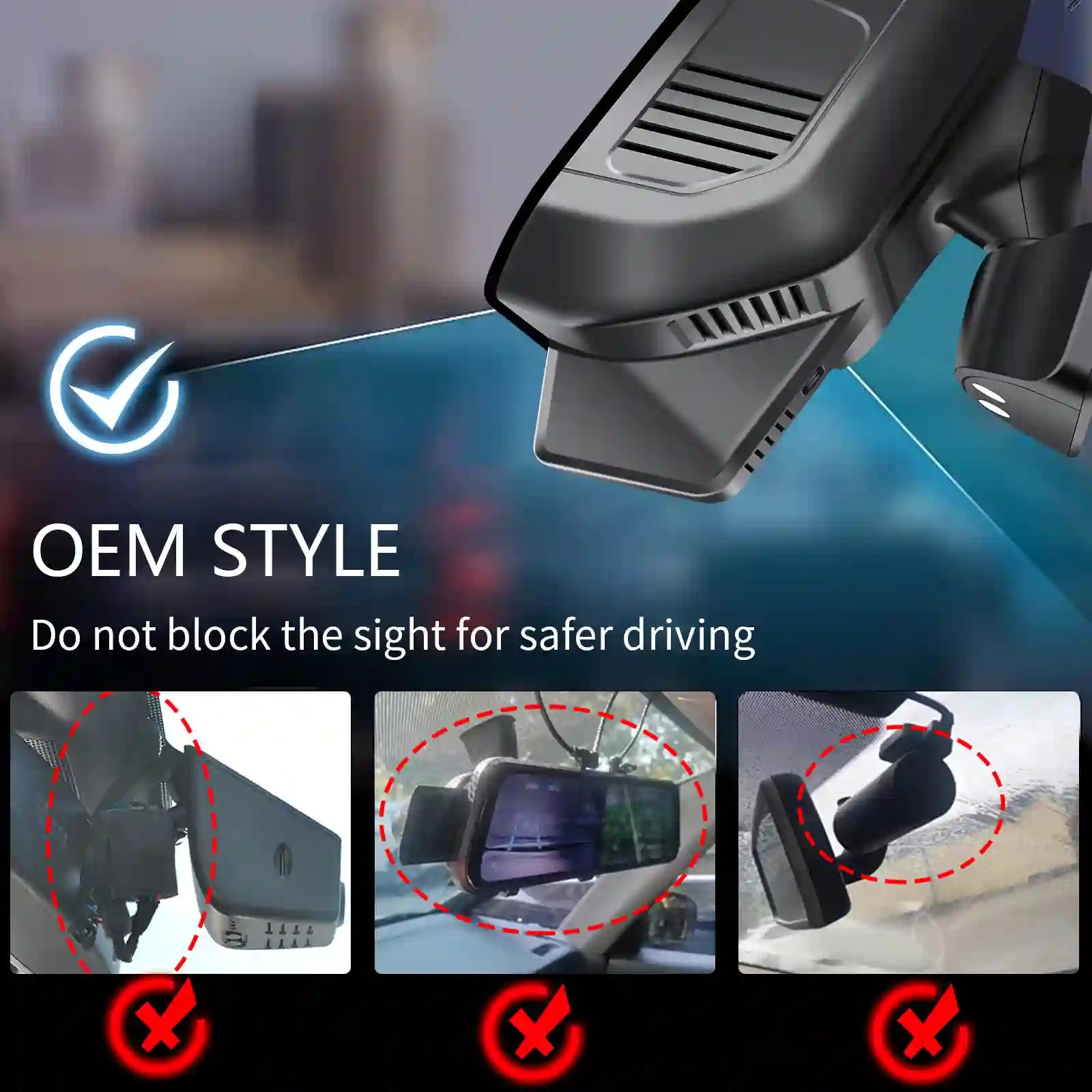 Car air freshener with a check mark indicating 'OEM Style' and images showing incorrect placements.